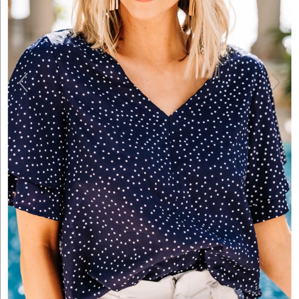 NWOT Boutique Top - women’s polka dot blouse - navy white